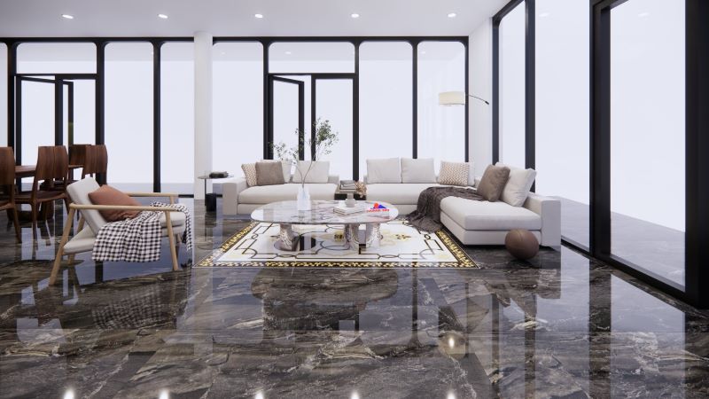 Gạch lát 80x160 siêu bóng cho phòng khách sang trọng