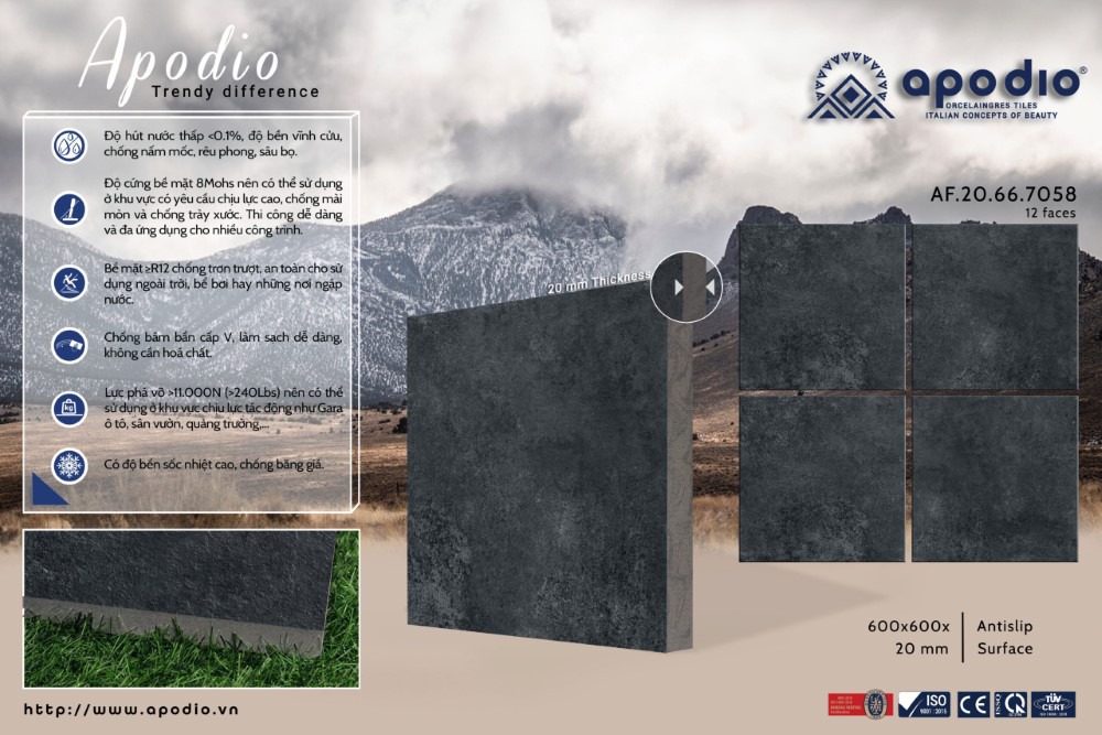 Mẫu gạch Apodio có độ cứng bề mặt lên đến 8Mohs
