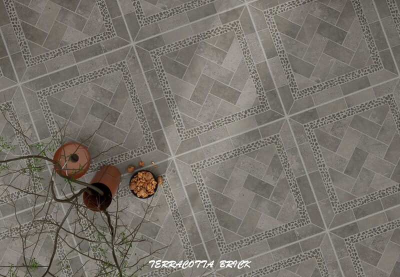 Mẫu gạch giả cổ màu xám ứng dụng lát sân vườn hiện đại, sạch sẽ