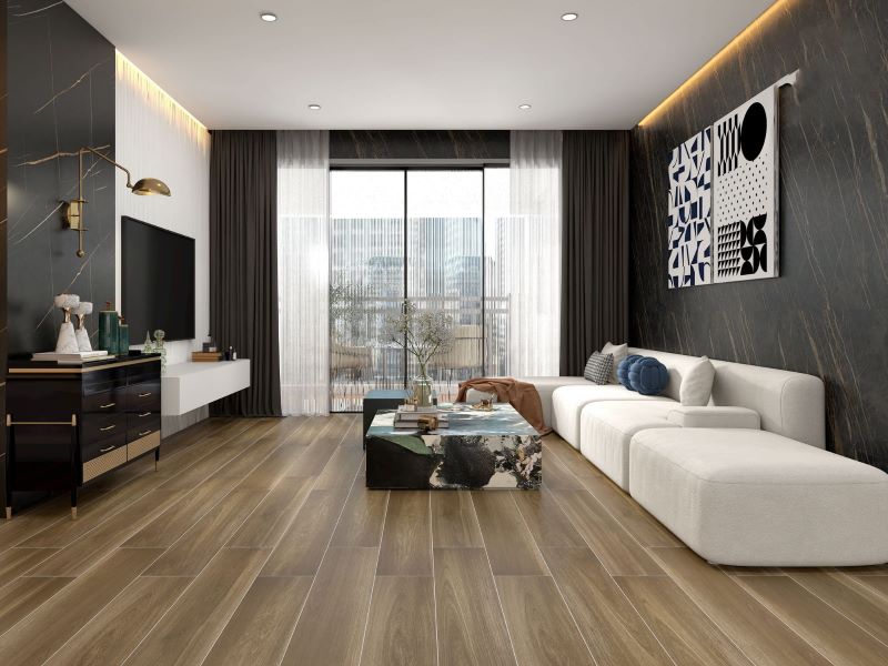 Gạch giả gỗ Trung Quốc ốp lát phòng khách