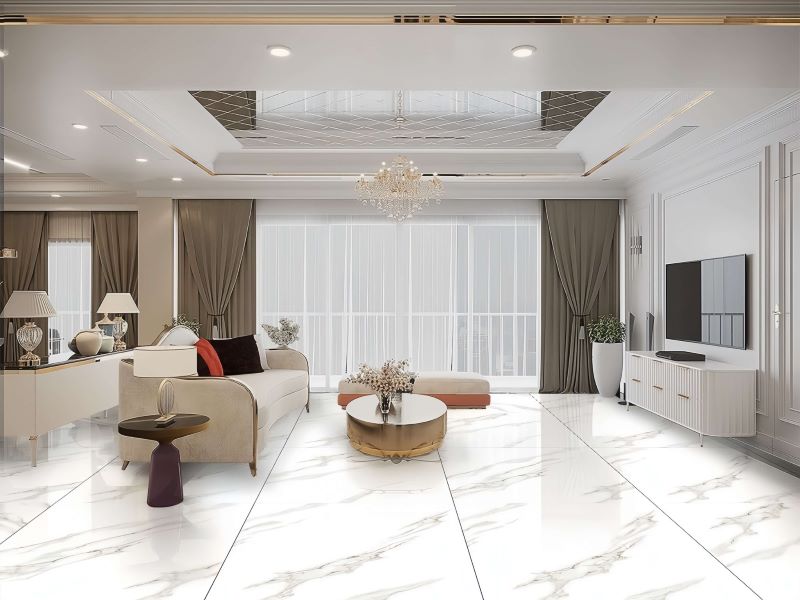Gạch 90x90 ốp lát không gian phòng khách