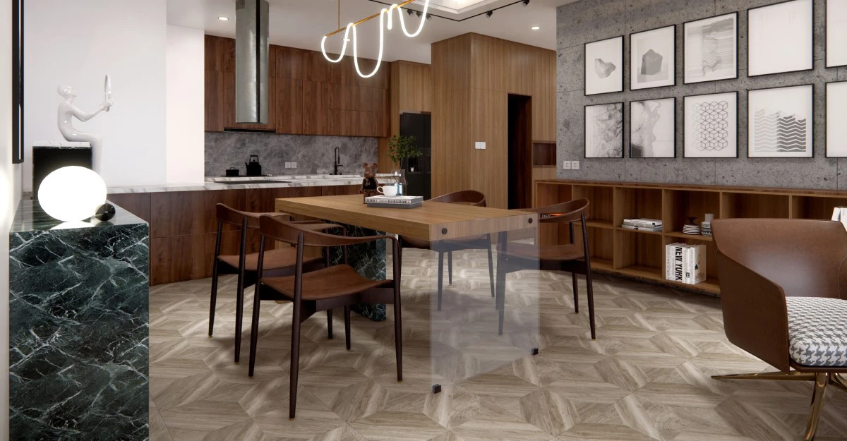 Gạch lát nền vân gỗ 60x60 phòng bếp