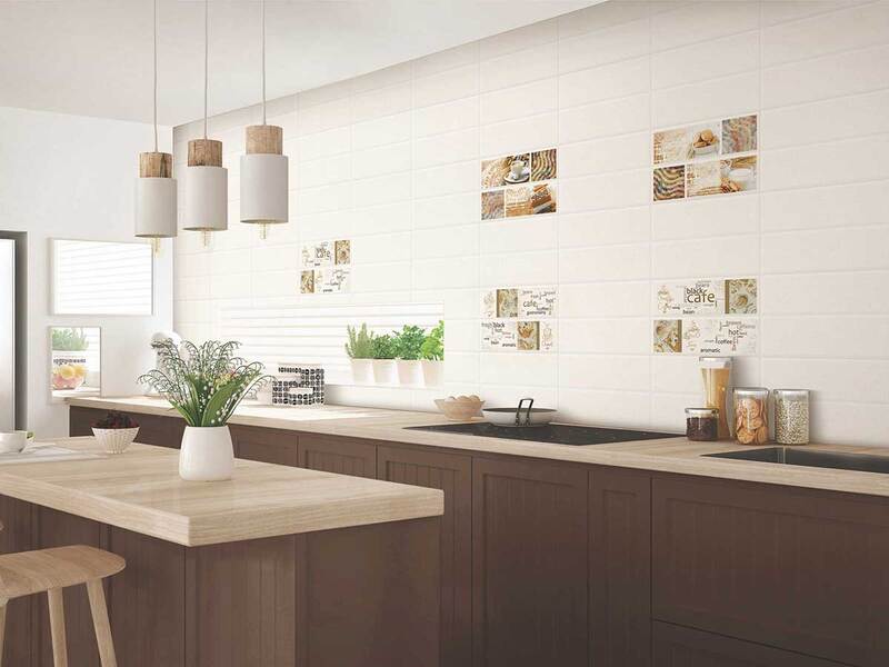 Phối gạch màu kem với họa tiết và điểm nhấn
