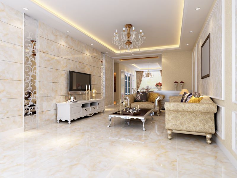 Gạch 40x80 men bóng tông màu vàng cho phòng khách thêm sang trọng