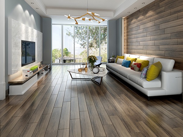 Gạch vân gỗ ốp tường giúp không gian trở nên hiện đại và sang trọng