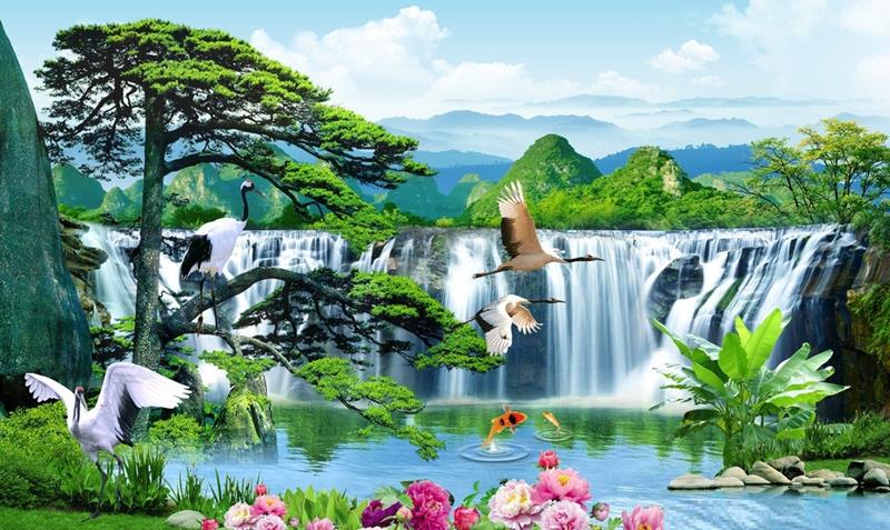 gạch tranh 3D núi non