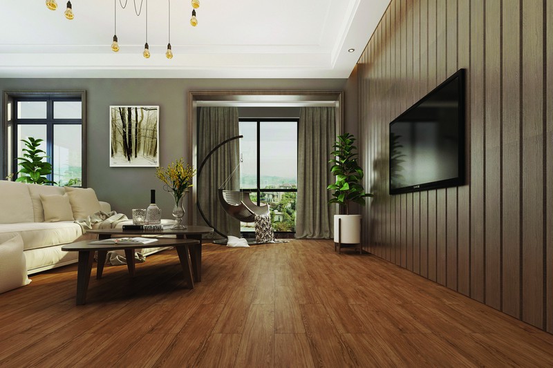 Phòng khách sang trọng với mẫu gạch vân gỗ 15x90 Viglacera GT 15903 màu nâu hạt dẻ