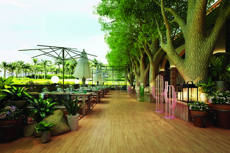 Gạch vân gỗ 15x90 Viglacera GT 15903 được ứng dụng ốp lát nền tại không gian công cộng ngoài trời