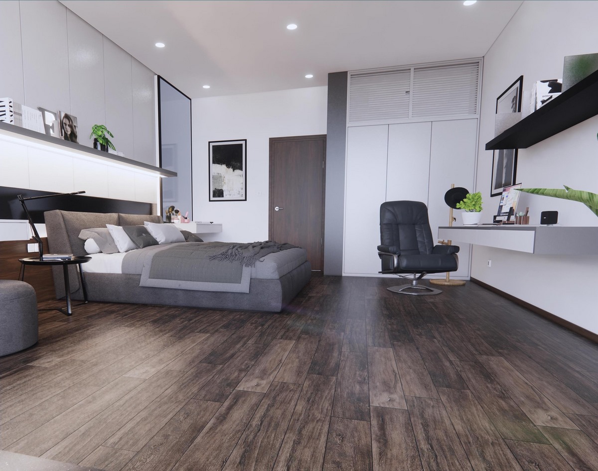 Gạch vân gỗ 20x120 ứng dụng trong phòng ngủ hiện đại