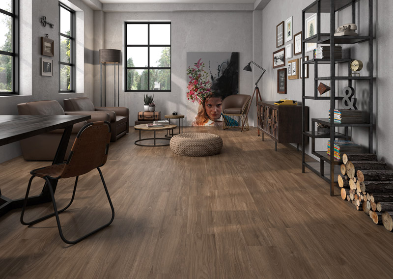 Phòng khách vintage sử dụng gạch lát nền Viglacera khổ 80x80