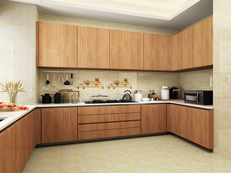 gạch ốp tường bếp với mẫu gạch vân đá vàng kem