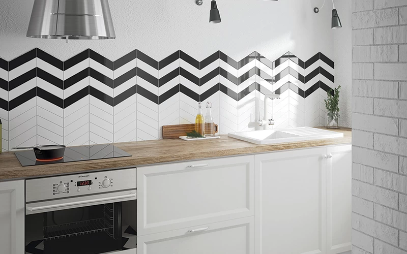 Phòng bếp gam màu đen trắng thời thượng