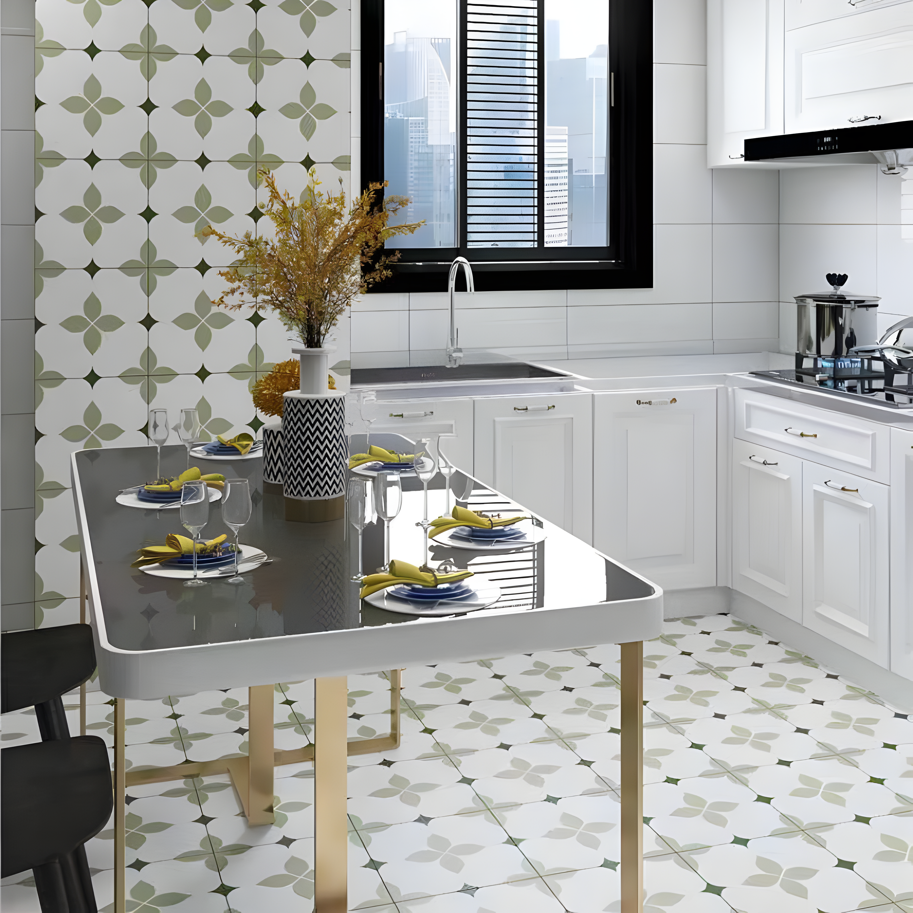 Gạch bông ốp lát trang trí nhà bếp hiện đại