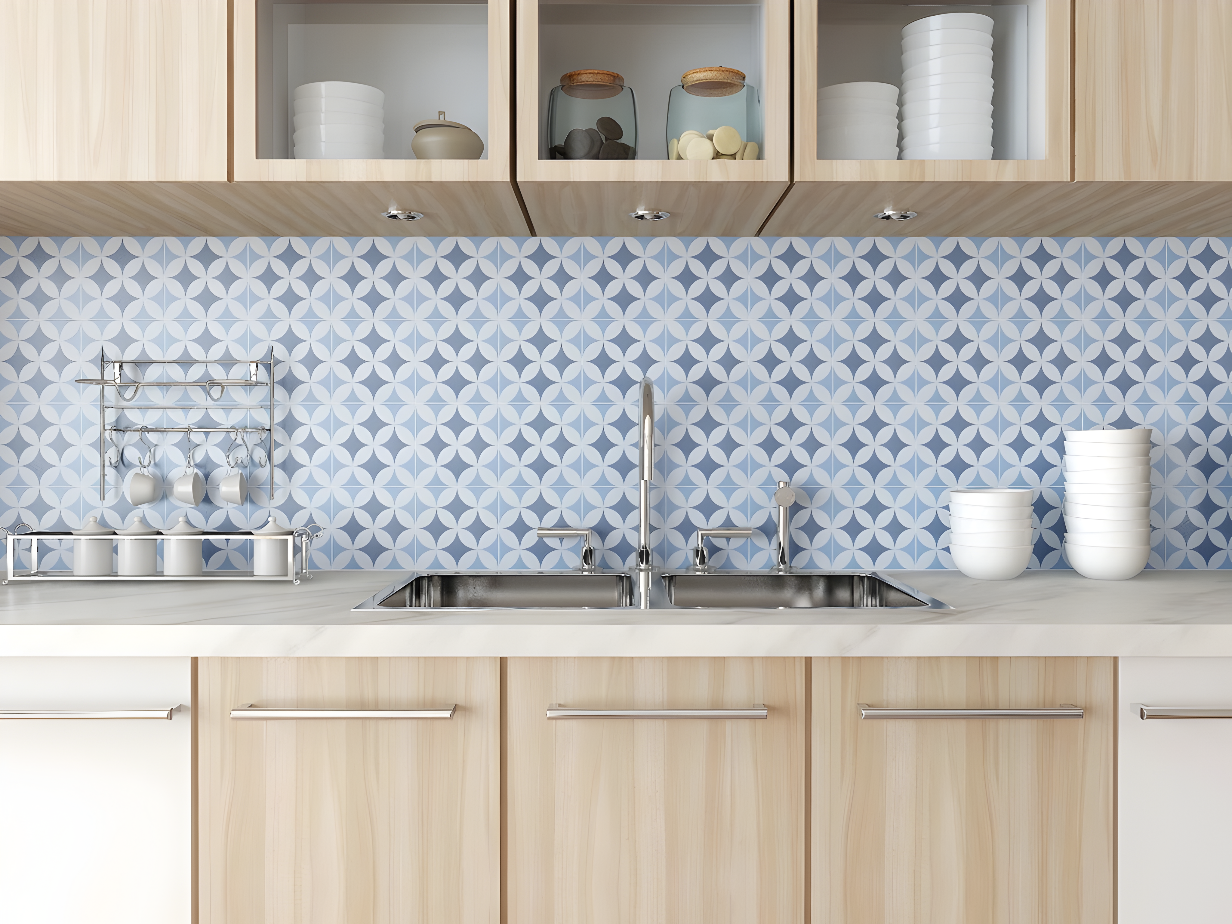 Gạch bông ốp khu vực bếp nâu