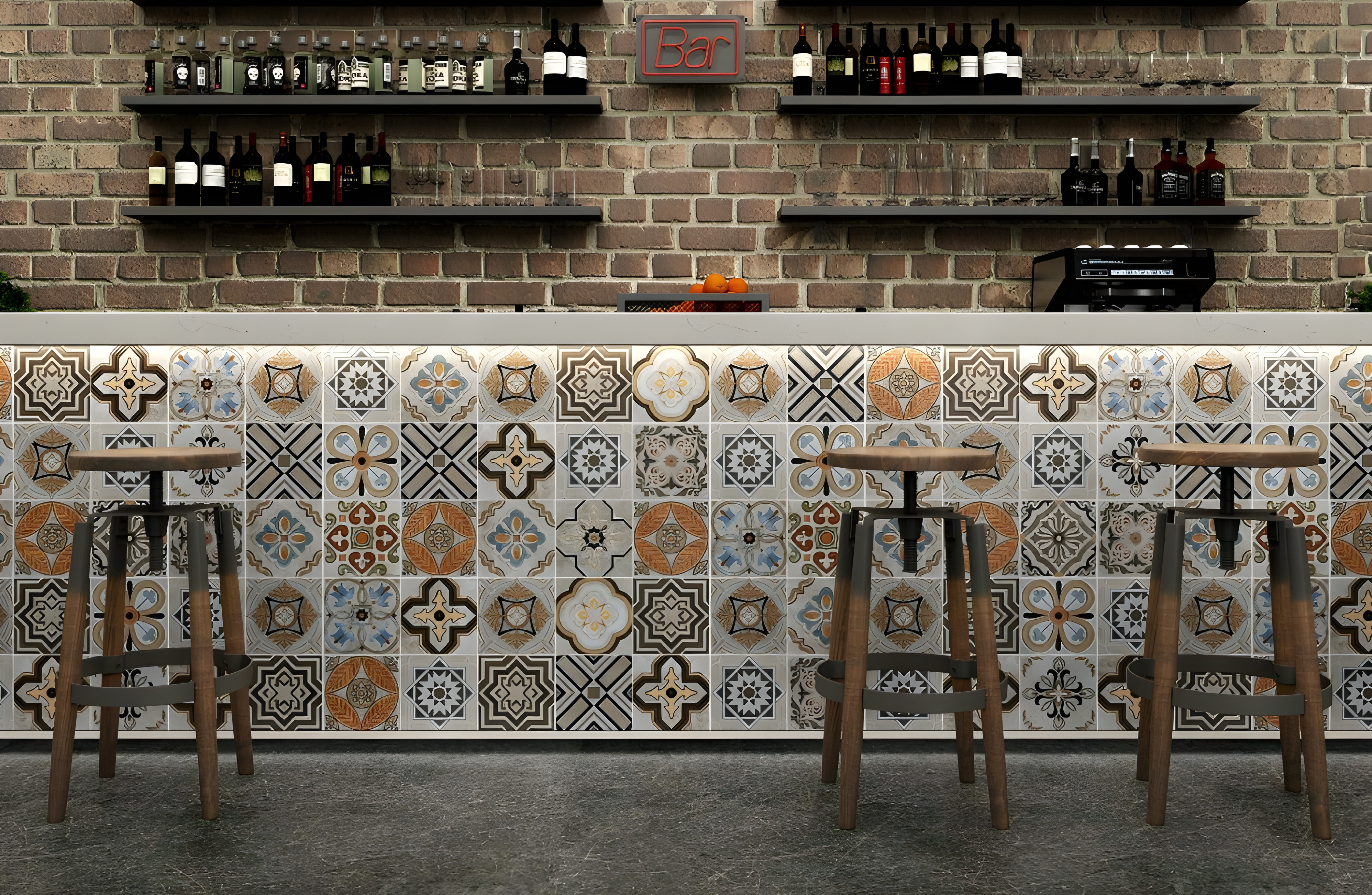 Gạch bông ốp quầy bar