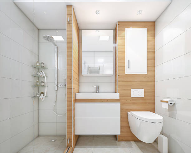 Không gian nhà tắm nhỏ ốp trang trí gạch giả gỗ