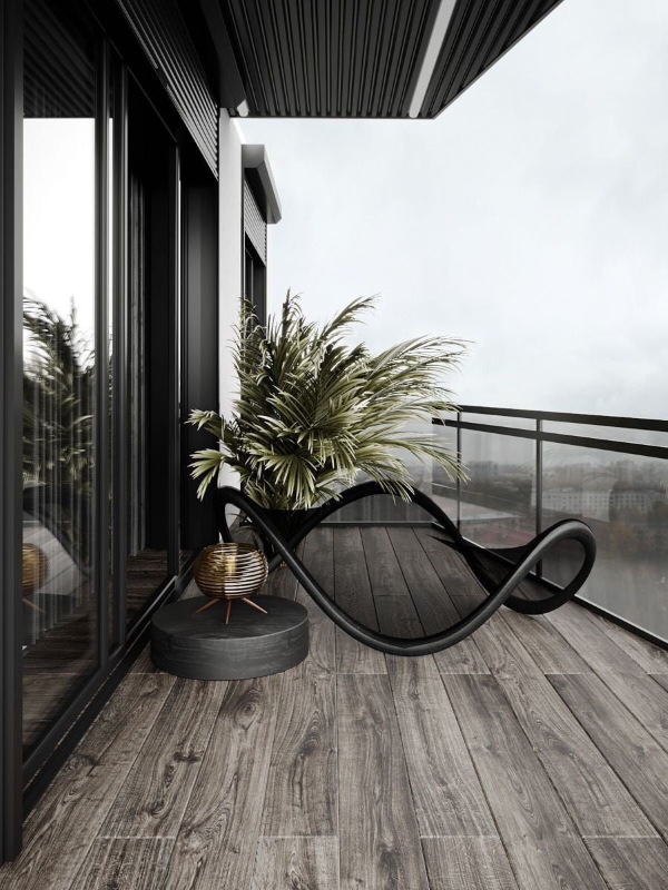 Gạch lát ban công vân gỗ tông xám trung tính đầy hiện đại