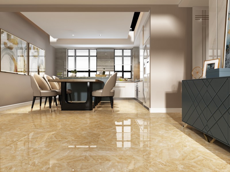 Phòng bếp sang trọng với gạch vân đá lát nền