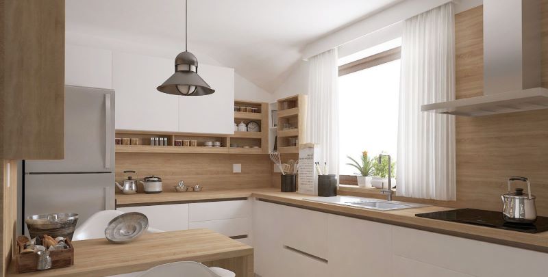 Gạch ốp tường bếp vân gỗ phù hợp cho người mệnh Kim 