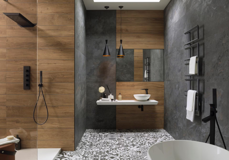 Gạch ốp tường nhà tắm vân xi măng