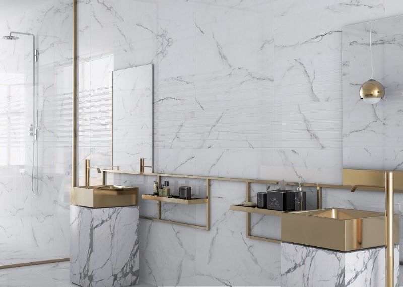 Mẫu gạch ốp tường vân đá màu trăng sáng kích thước 30x90 