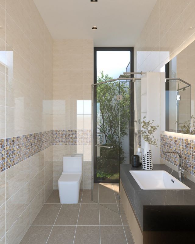 Gạch lát nền và gạch ốp tường đồng bộ về kích thước