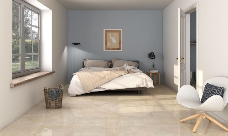 Mẫu gạch 50x50 màu be dịu nhẹ lát phòng ngủ