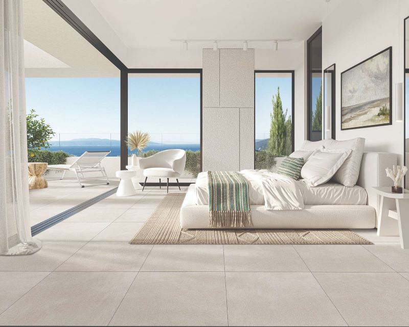 Phòng ngủ hiện đại, thời thượng với mẫu gạch vân bê tông