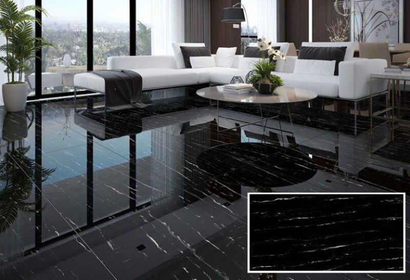 Gạch Trung Quốc màu đen bóng cũng được ưa chuộng giúp sàn nhà sạch, ít bám bụi