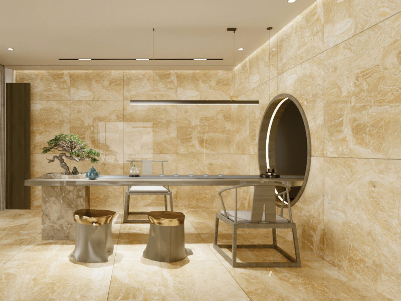 Gạch Trung Quốc kích thước 100x100 màu vàng vân đá