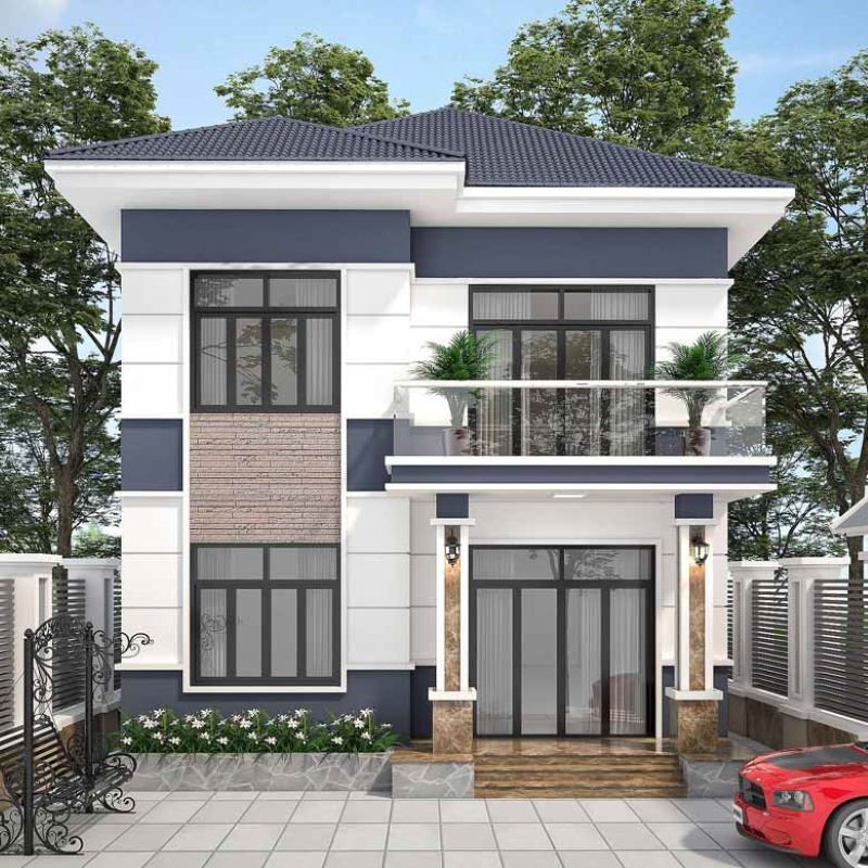 Nhà phố 2 tầng – ứng dụng ngói màu tối giản và sang trọng