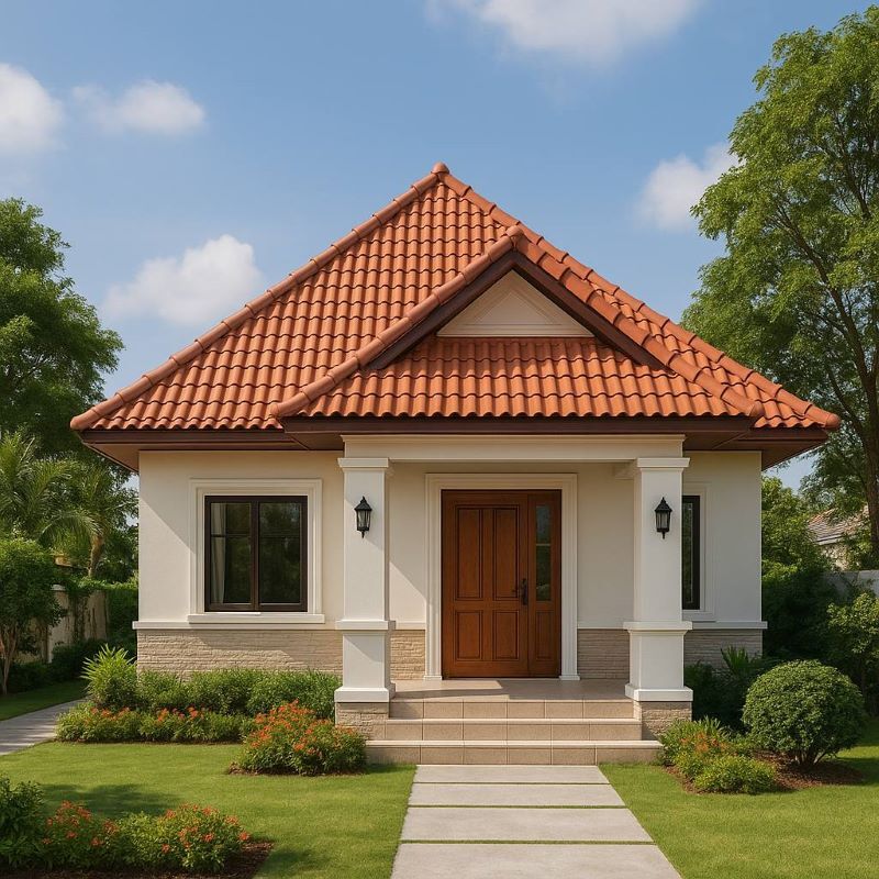 Công trình nhà cấp 4 đẹp với mái ngói màu phối sáng – tối