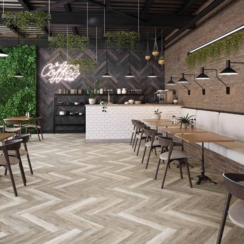 Gạch xương cá trong không gian quán cà phê