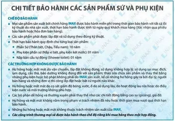 chế độ bảo hành bồn cầu 1 khối INAX