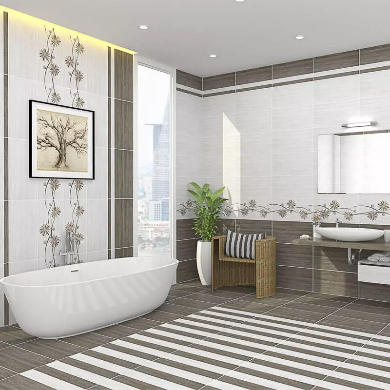 gạch ốp nhà vệ sinh theo nguyên tắc đậm - điểm - nhạt