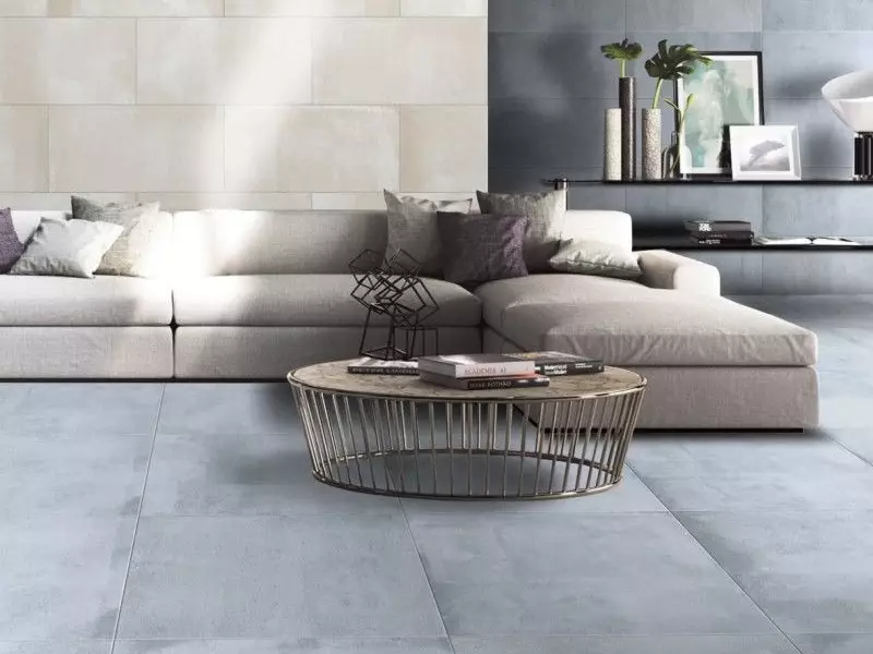 Phòng mẫu gạch lát nền phòng khách vân xi măng